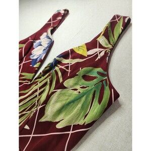 Event Burgundy Floral Tropical Sheath Midi Dress Wire VNeck Sleeveless Sz M #018